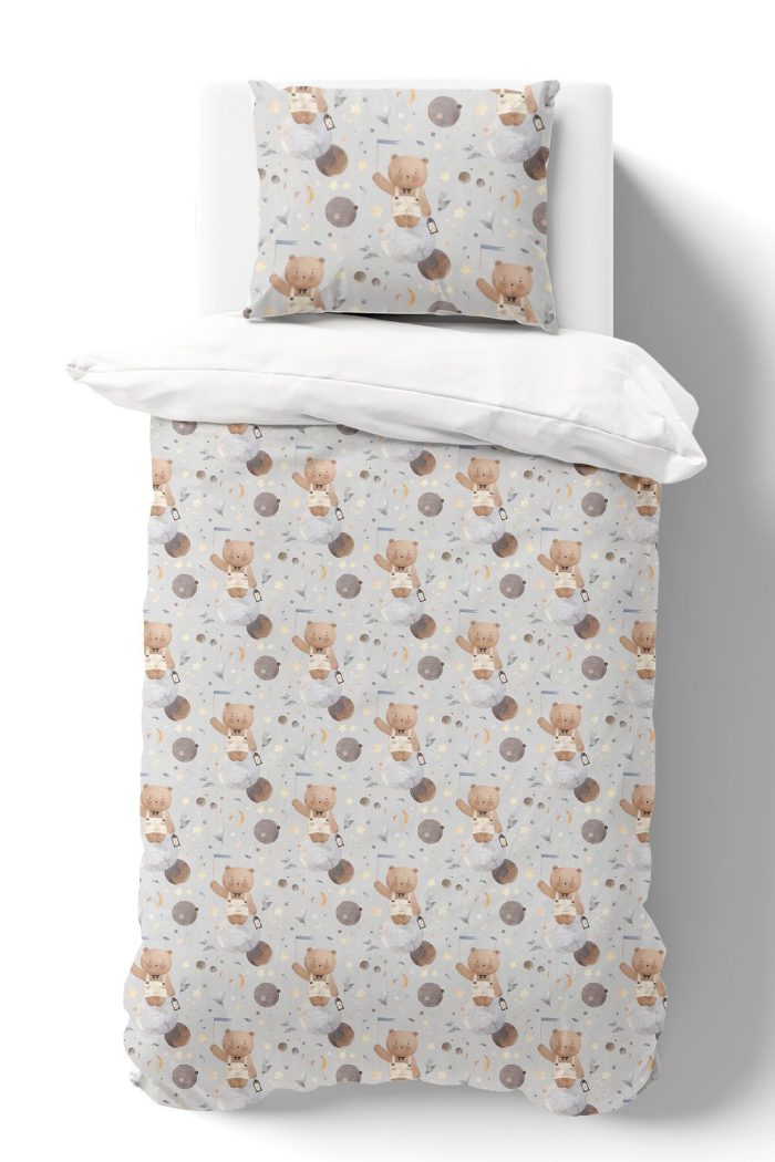 Organik Tek Kişilik Nevresim Takımı (160x220) - Uzayda Ayı - Görsel 2