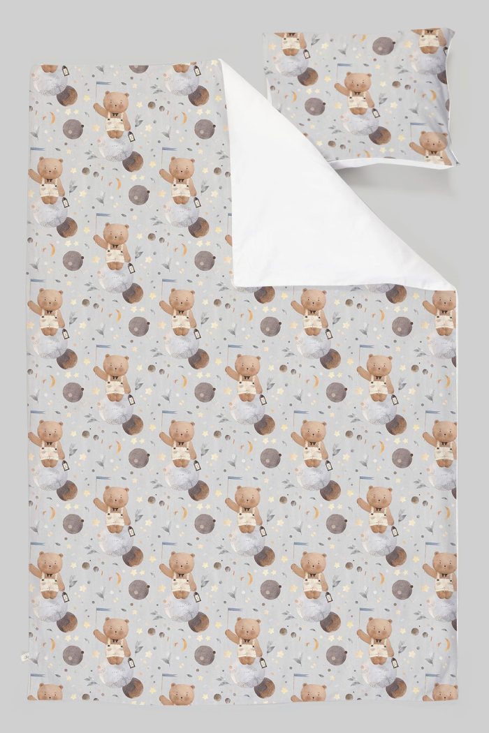 Organik Tek Kişilik Nevresim Takımı (160x220) - Uzayda Ayı - Görsel 3