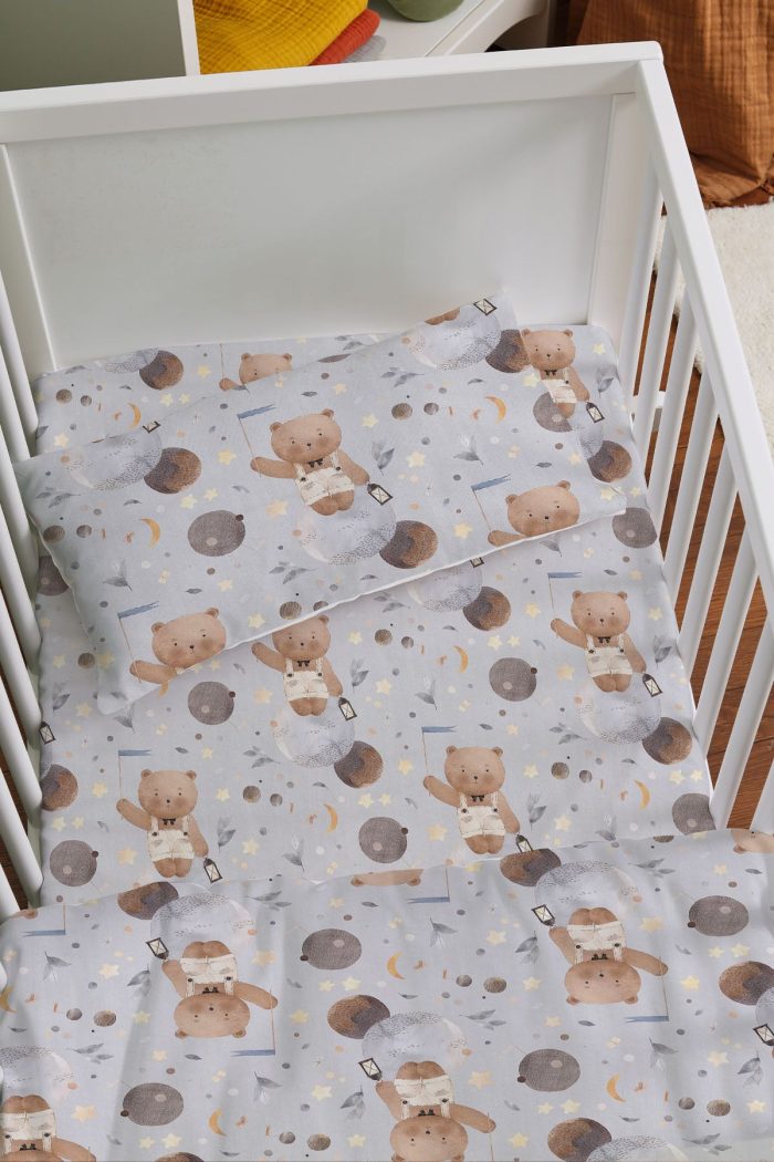 Organik Anne Yanı Nevresim Takımı (60x100) - Uzayda Ayı - Görsel 2