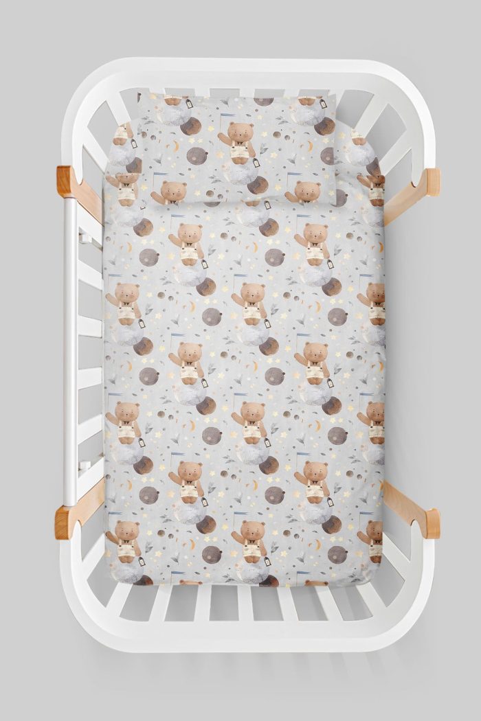 Organik Anne Yanı Nevresim Takımı (60x100) - Uzayda Ayı - Görsel 3