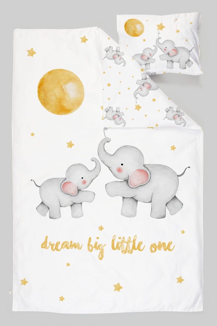 Organik Çarşaflı Bebek Nevresim Takımı (100x150) - Hayalperest Fil - Görsel 3