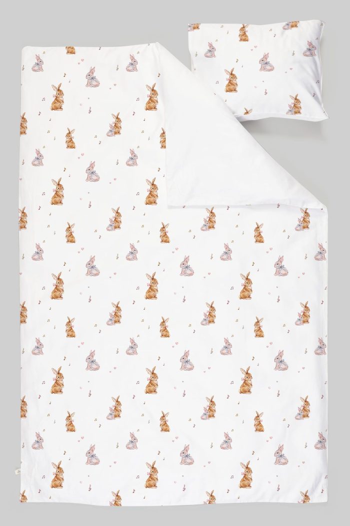 Organik Tek Kişilik Nevresim Takımı (160x220) - Neşeli Tavşan Notaları - Görsel 3