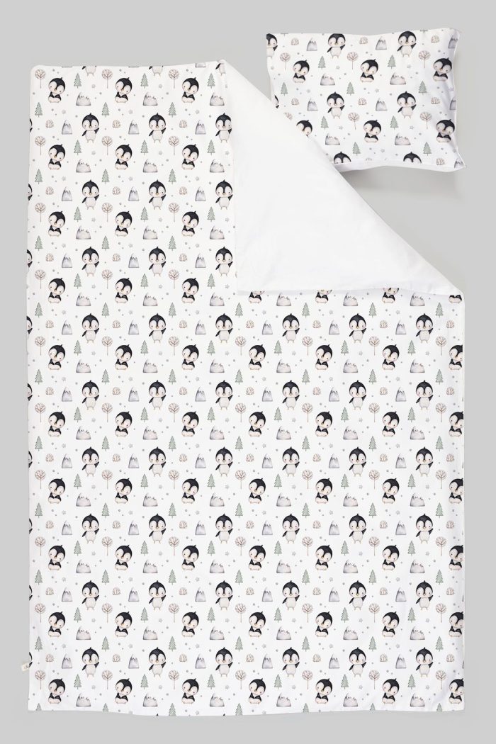 Organik Tek Kişilik Nevresim Takımı (160x220) - Kutup Dostları Penguenler - Görsel 3