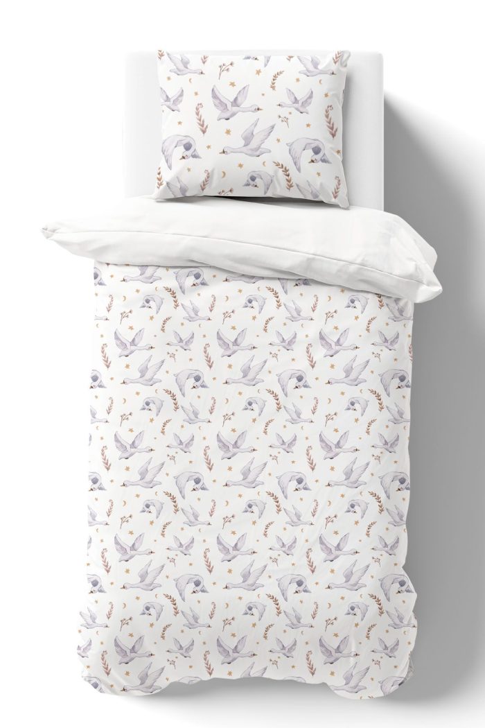 Organik Tek Kişilik Nevresim Takımı (160x220) - Kuğu Dansı - Görsel 2