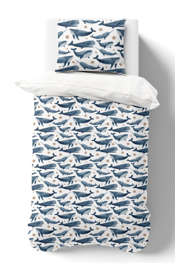 Organik Tek Kişilik Nevresim Takımı (160x220) - Balina Masalı - Görsel 2