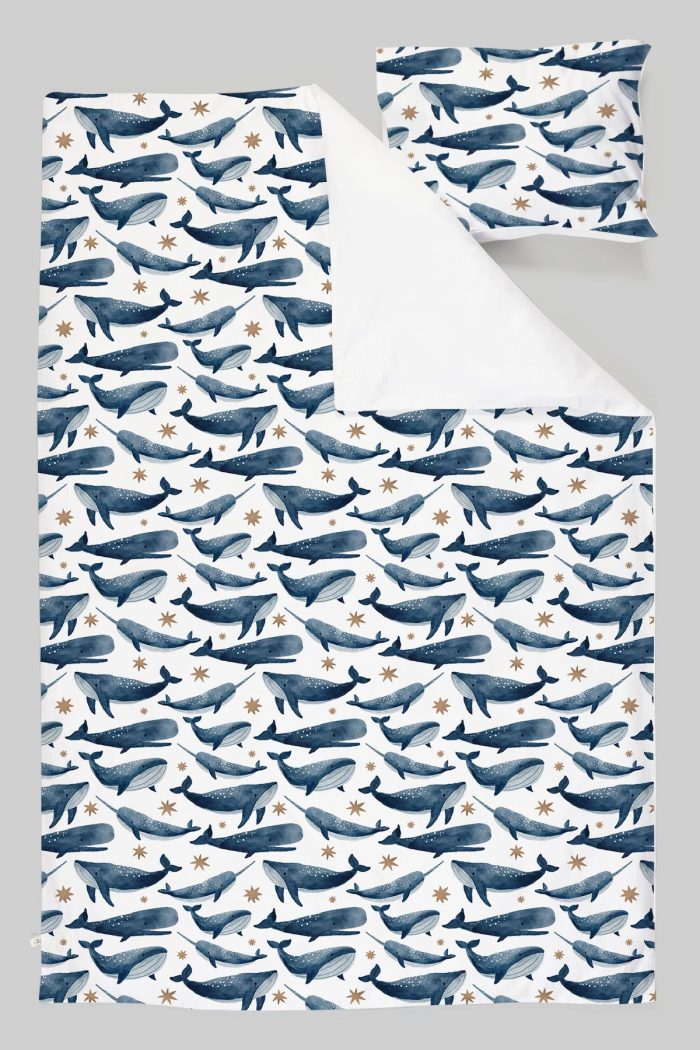 Organik Tek Kişilik Nevresim Takımı (160x220) - Balina Masalı - Görsel 3