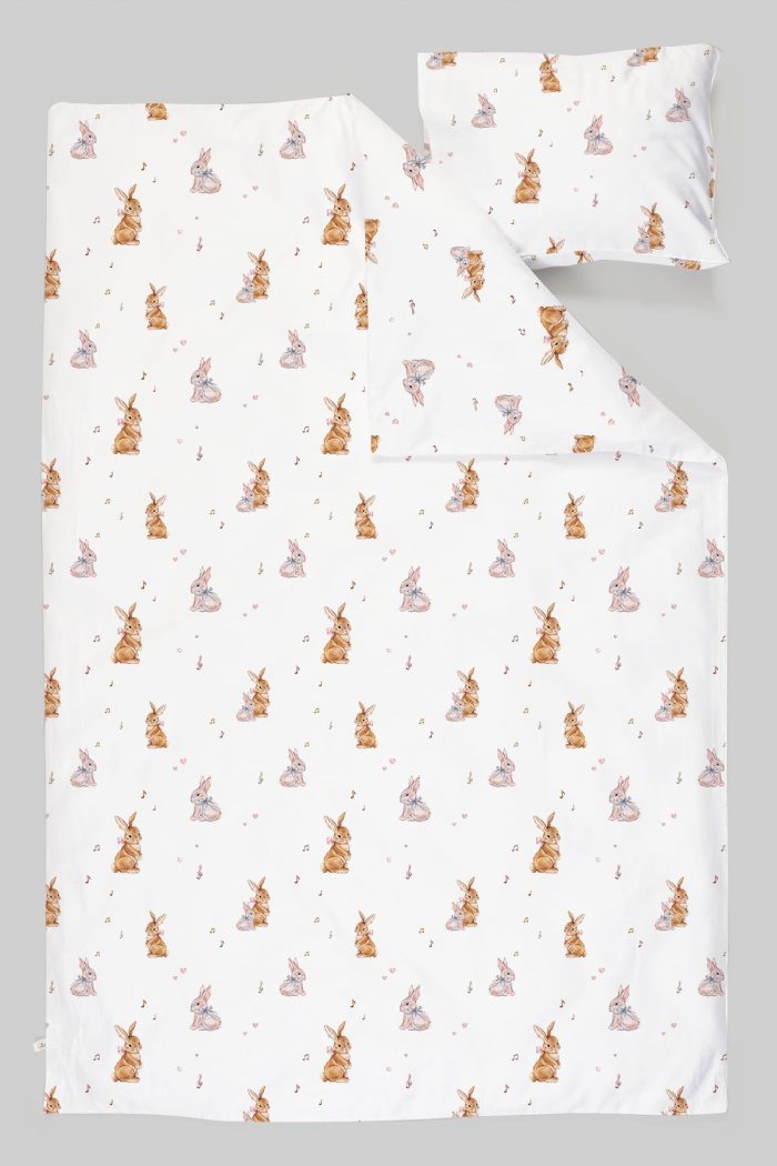 Organik Park Yatak Nevresim Takımı (80x120) - Neşeli Tavşan Notaları - Görsel 3