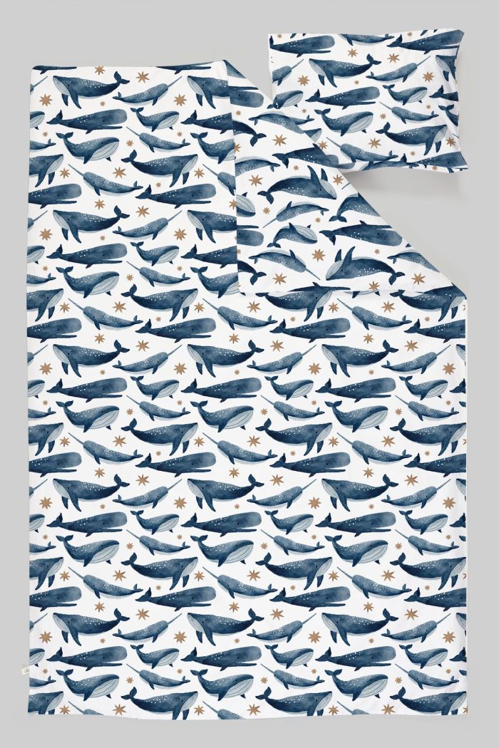 Organik Bebek Boy Nevresim Takımı (100x150) - Balina Masalı - Görsel 3