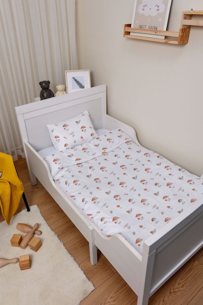 Organik Çarşaflı Bebek Nevresim Takımı (100x150) - Doğal Mantarlar - Görsel 2