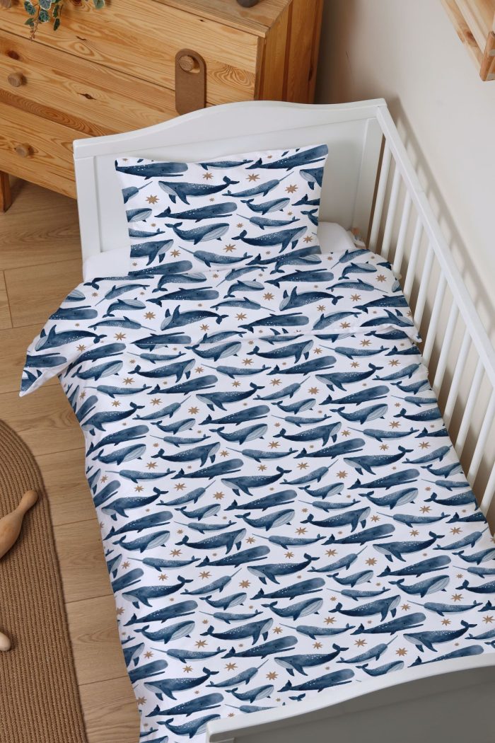 Organik Park Yatak Nevresim Takımı (80x120) - Balina Masalı - Görsel 2