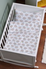 Organik Anne Yanı Nevresim Takımı (60x100) - Mavi Şapkalı Ayıcık