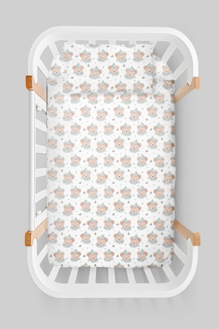 Organik Anne Yanı Nevresim Takımı (60x100) - Mavi Şapkalı Ayıcık - Görsel 3