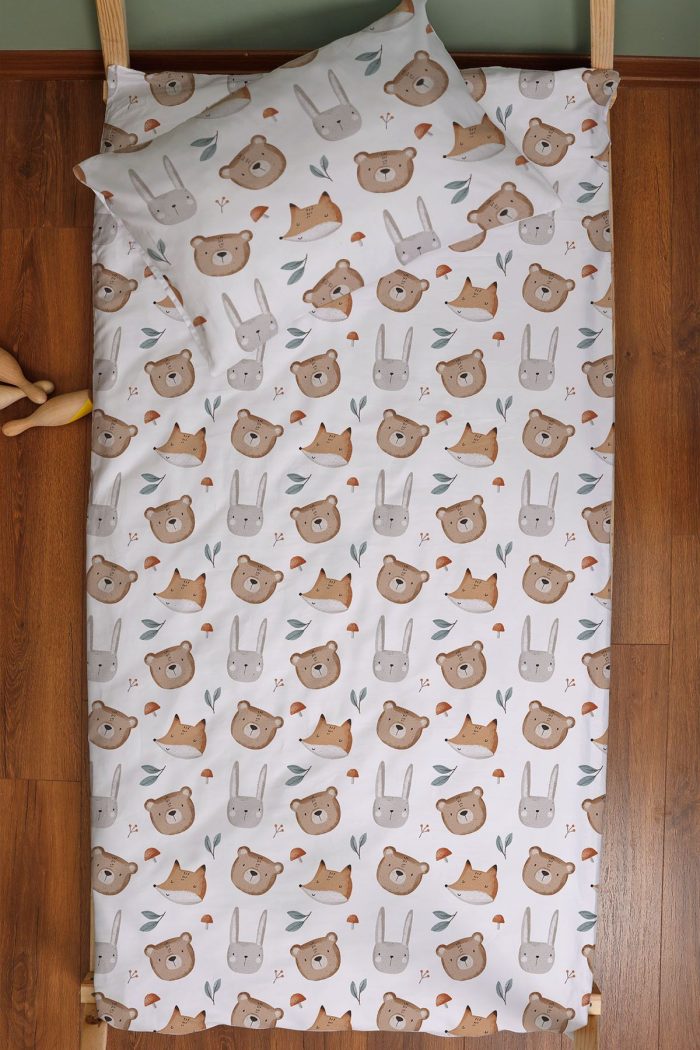 Organik Montessori Nevresim Seti (100x200) - Sevimli Yüzler - Görsel 3