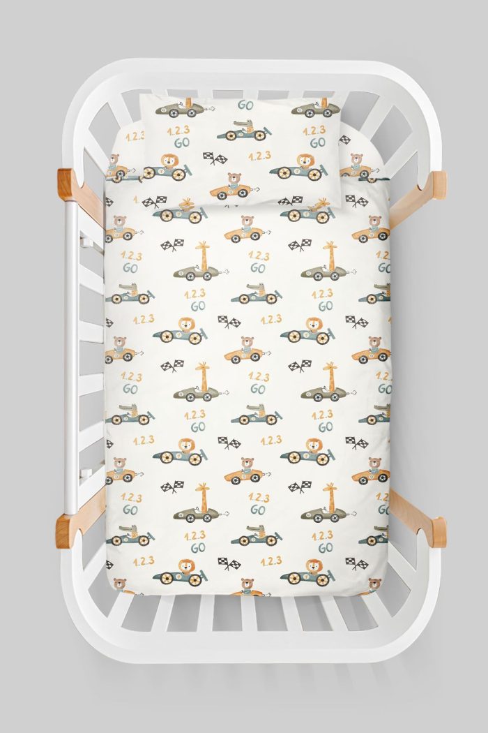 Organik Anne Yanı Nevresim Takımı (60x100) - Minik Yarışçılar - Görsel 3