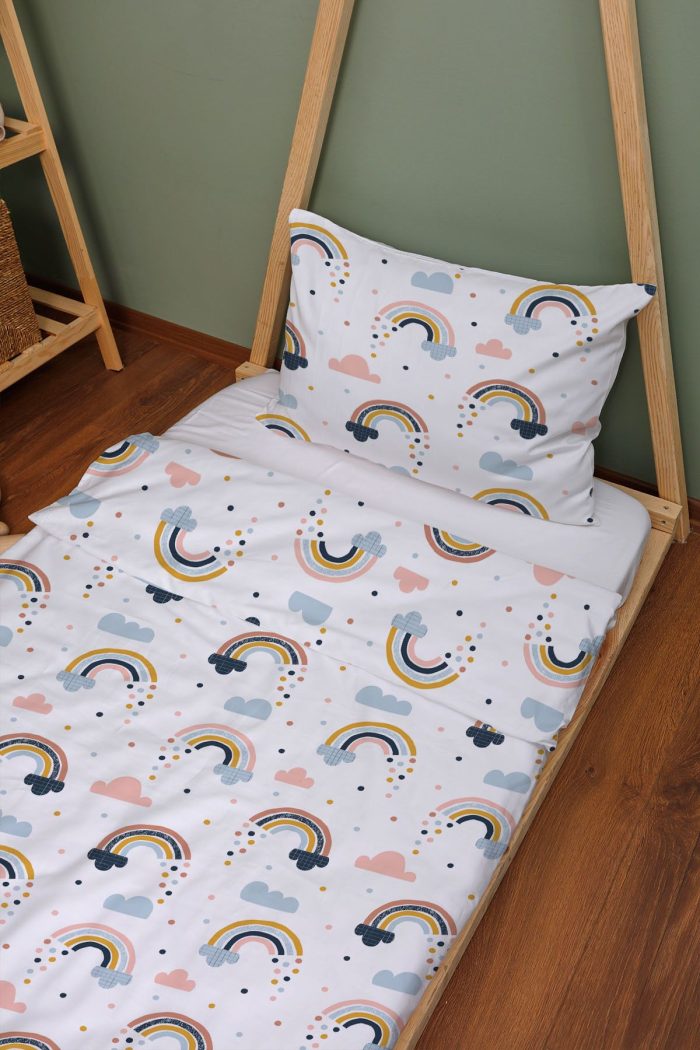 Organik Montessori Nevresim Seti (100x200) - Neşeli Bulutlar - Görsel 2