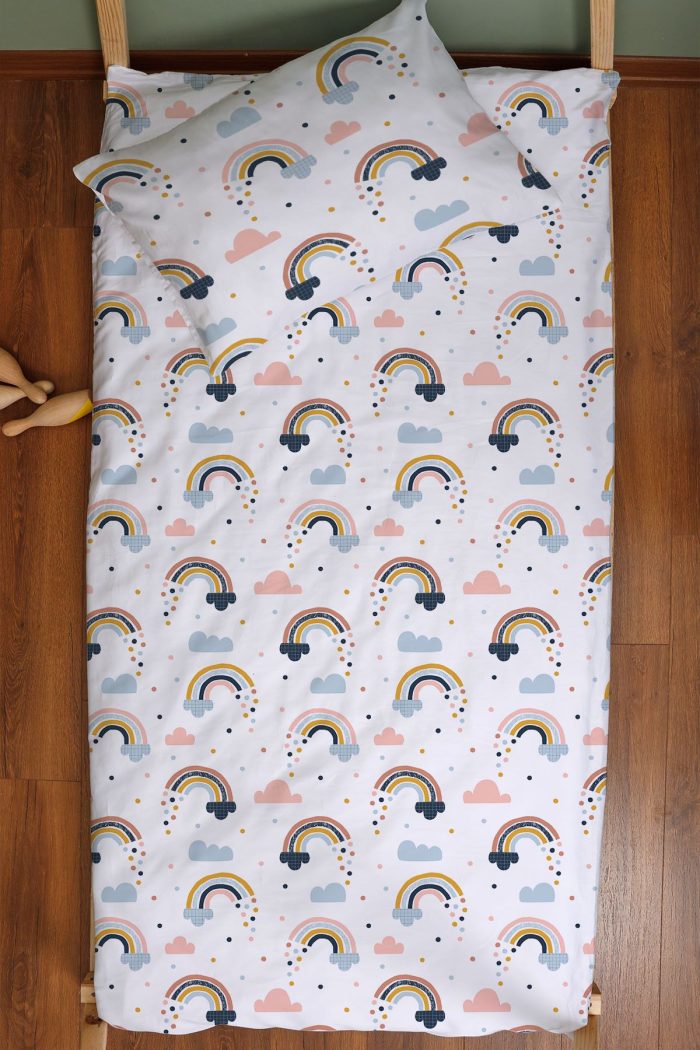 Organik Montessori Nevresim Seti (100x200) - Neşeli Bulutlar - Görsel 3