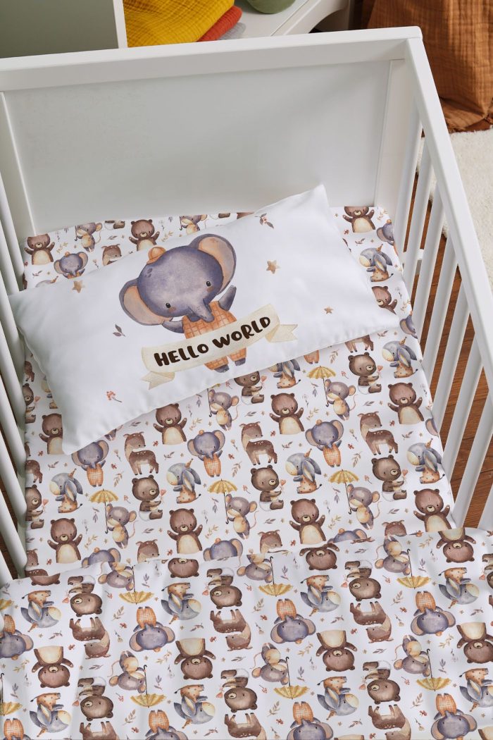 Organik Anne Yanı Nevresim Takımı (60x100) - Sevimli Orman Arkadaşım Fil - Görsel 2