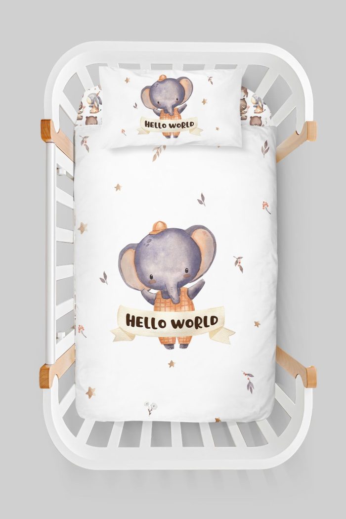 Organik Anne Yanı Nevresim Takımı (60x100) - Sevimli Orman Arkadaşım Fil - Görsel 3