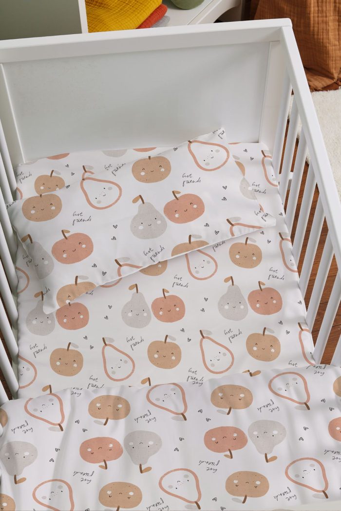 Organik Anne Yanı Nevresim Takımı (60x100) - Minik Tatlı Meyveler - Görsel 2