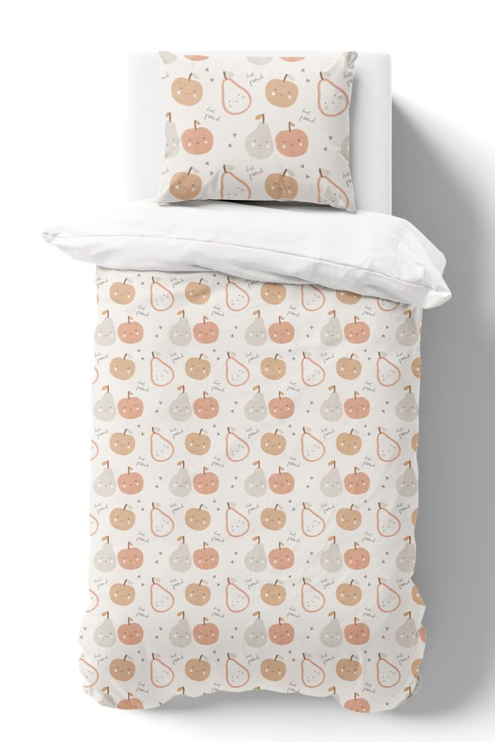 Organik Tek Kişilik Nevresim Takımı (160x220) - Minik Tatlı Meyveler - Görsel 2