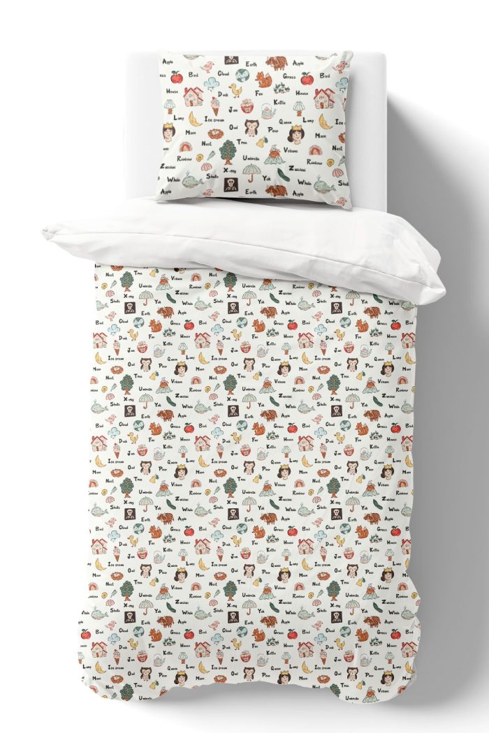 Organik Tek Kişilik Nevresim Takımı (160x220) - Eğlenceli Kelimeler - Görsel 2