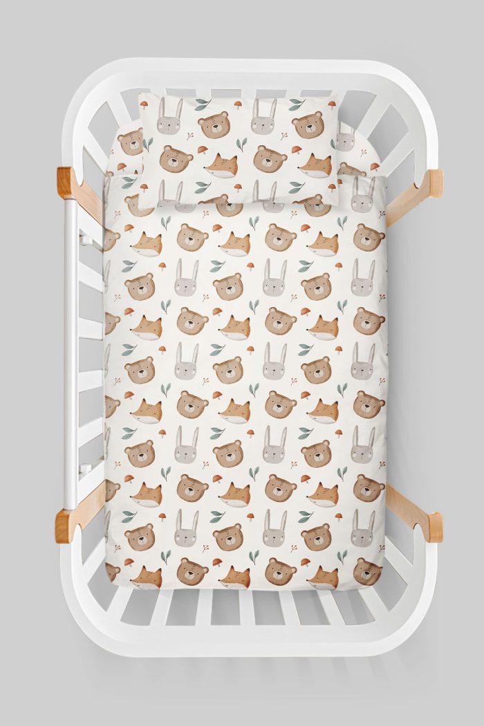 Organik Anne Yanı Nevresim Takımı (60x100) - Sevimli Yüzler - Görsel 3