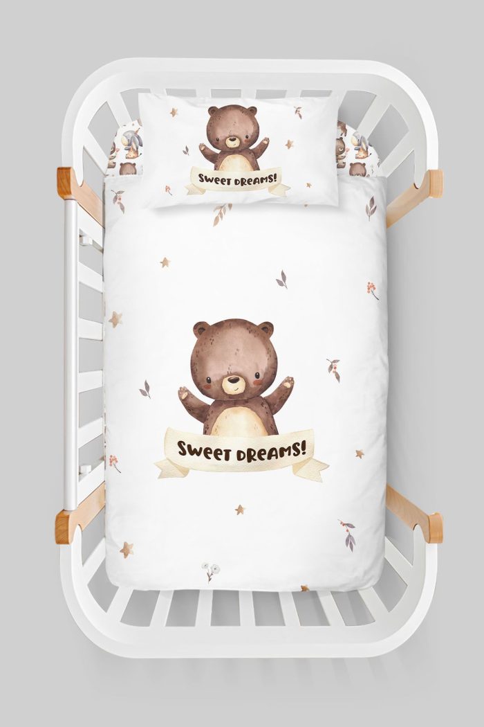 Organik Anne Yanı Nevresim Takımı (60x100) - Minik Dostum Ayıcık - Görsel 3