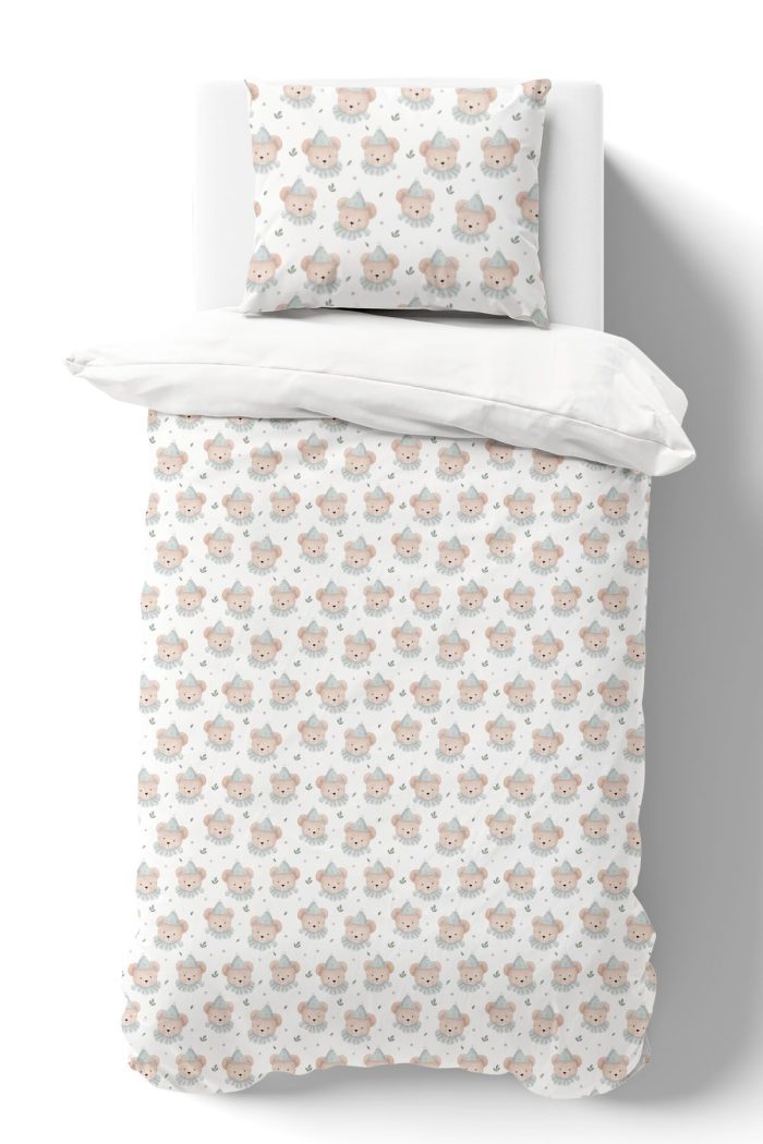 Organik Tek Kişilik Nevresim Takımı (160x220) - Mavi Şapkalı Ayıcık - Görsel 2