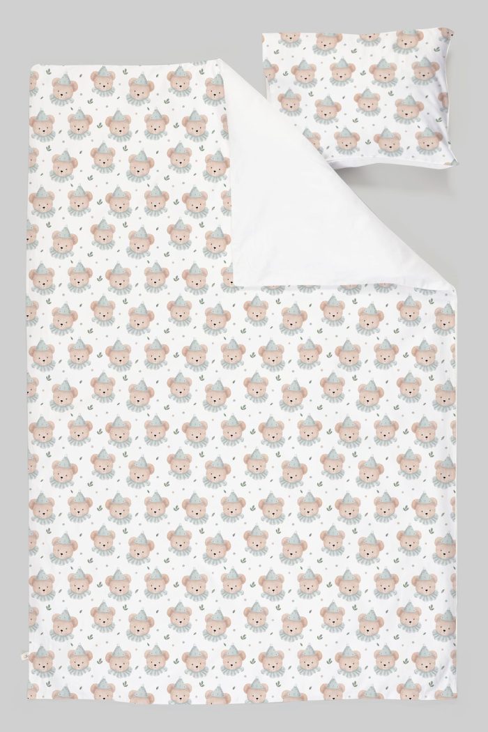 Organik Tek Kişilik Nevresim Takımı (160x220) - Mavi Şapkalı Ayıcık - Görsel 3