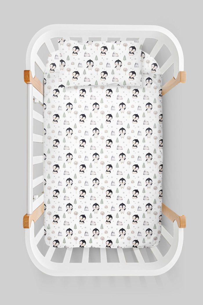 Organik Anne Yanı Nevresim Takımı (60x100) - Kutup Dostları Penguenler - Görsel 3
