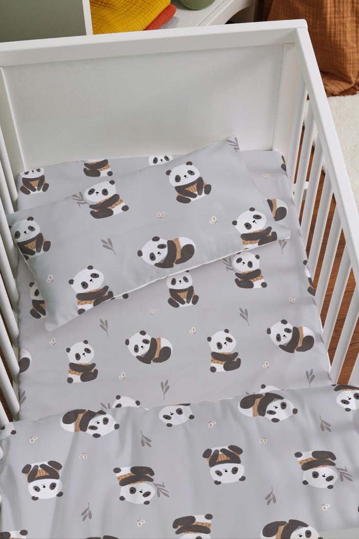 Organik Anne Yanı Nevresim Takımı (60x100) - Sevimli Bambu Dostu Panda - Görsel 2