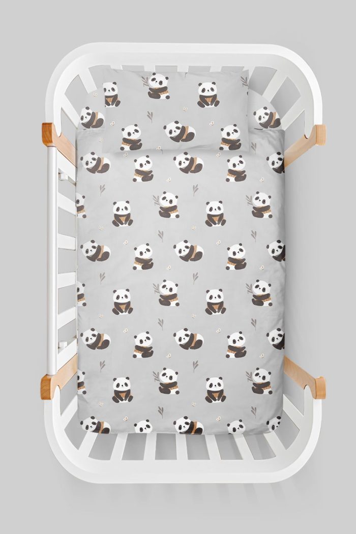 Organik Anne Yanı Nevresim Takımı (60x100) - Sevimli Bambu Dostu Panda - Görsel 3