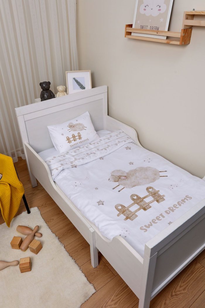 Organik Çarşaflı Bebek Nevresim Takımı (100x150) - Mışıl Mışıl Kuzucuk - Görsel 2