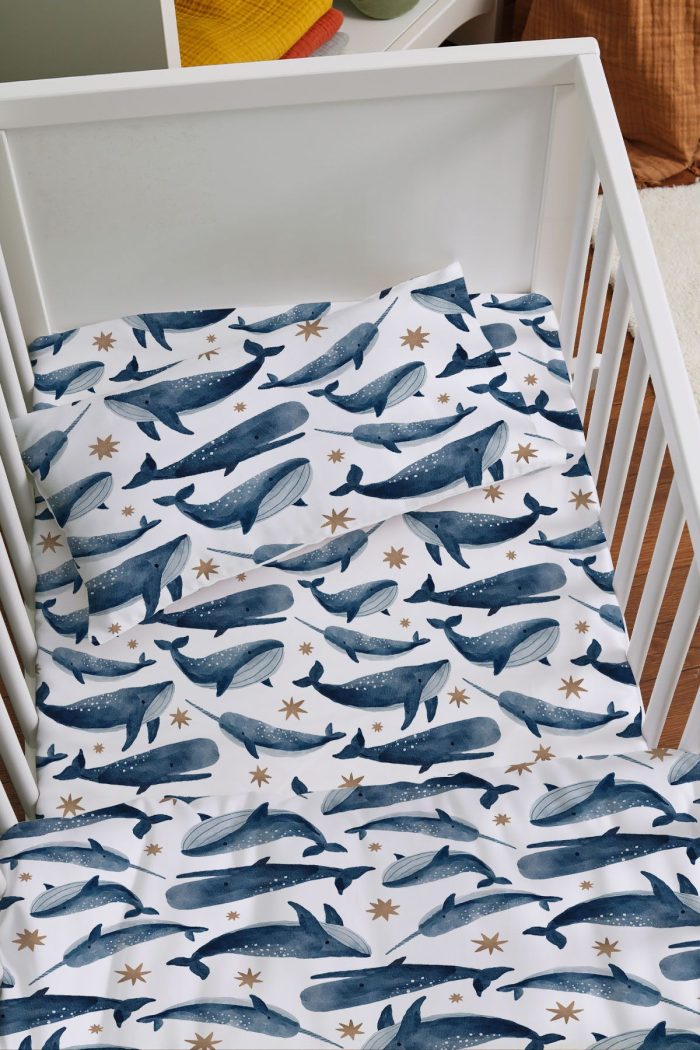 Organik Anne Yanı Nevresim Takımı (60x100) - Balina Masalı - Görsel 2