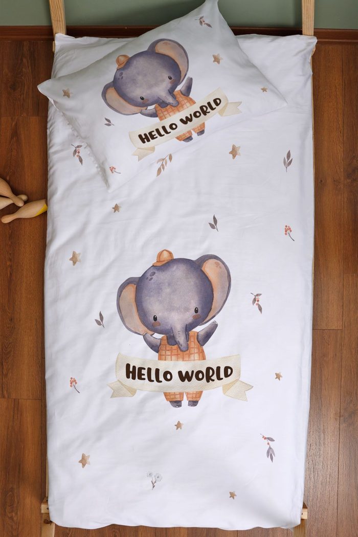 Organik Montessori Nevresim Seti (100x200) - Sevimli Orman Arkadaşım Fil - Görsel 3