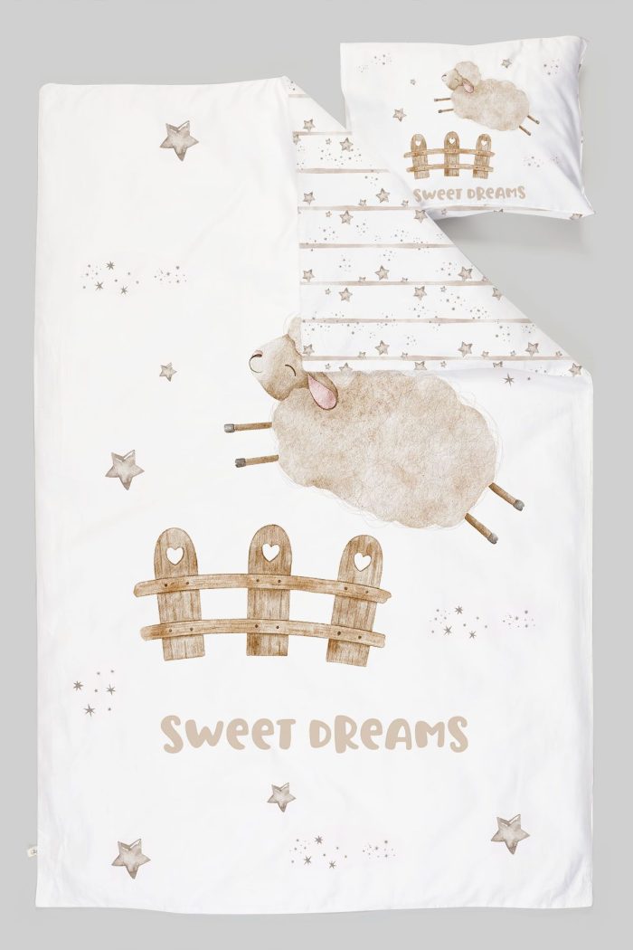 Organik Çarşaflı Park Yatak Nevresim Takımı (80x120) - Mışıl Mışıl Kuzucuk - Görsel 3