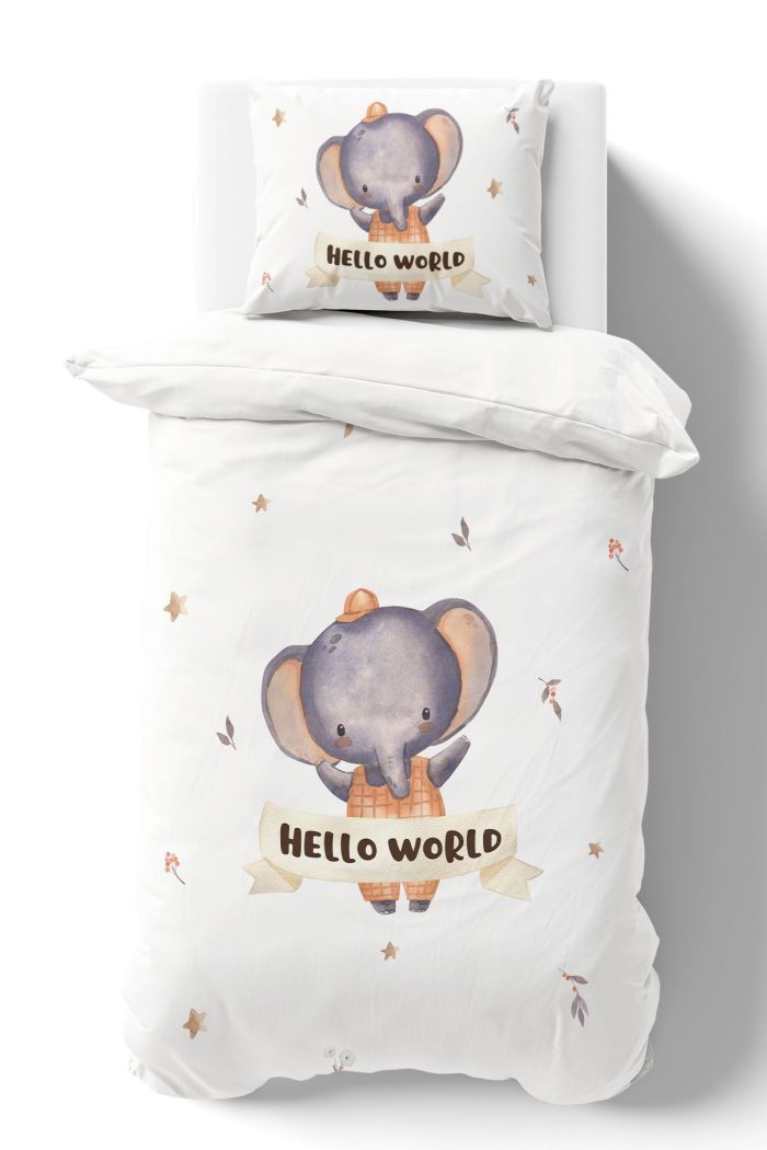 Organik Tek Kişilik Nevresim Takımı (160x220) - Sevimli Orman Arkadaşım Fil - Görsel 2