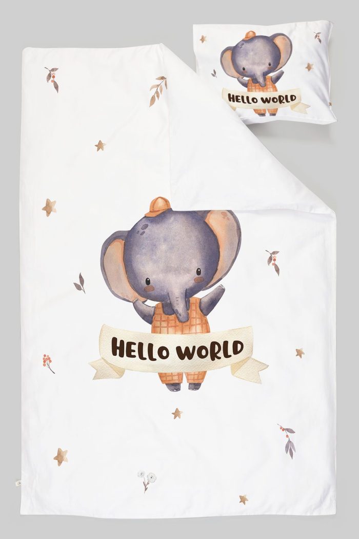 Organik Tek Kişilik Nevresim Takımı (160x220) - Sevimli Orman Arkadaşım Fil - Görsel 3