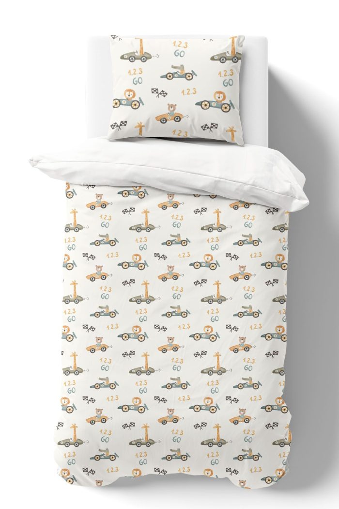 Organik Tek Kişilik Nevresim Takımı (160x220) - Minik Yarışçılar - Görsel 2