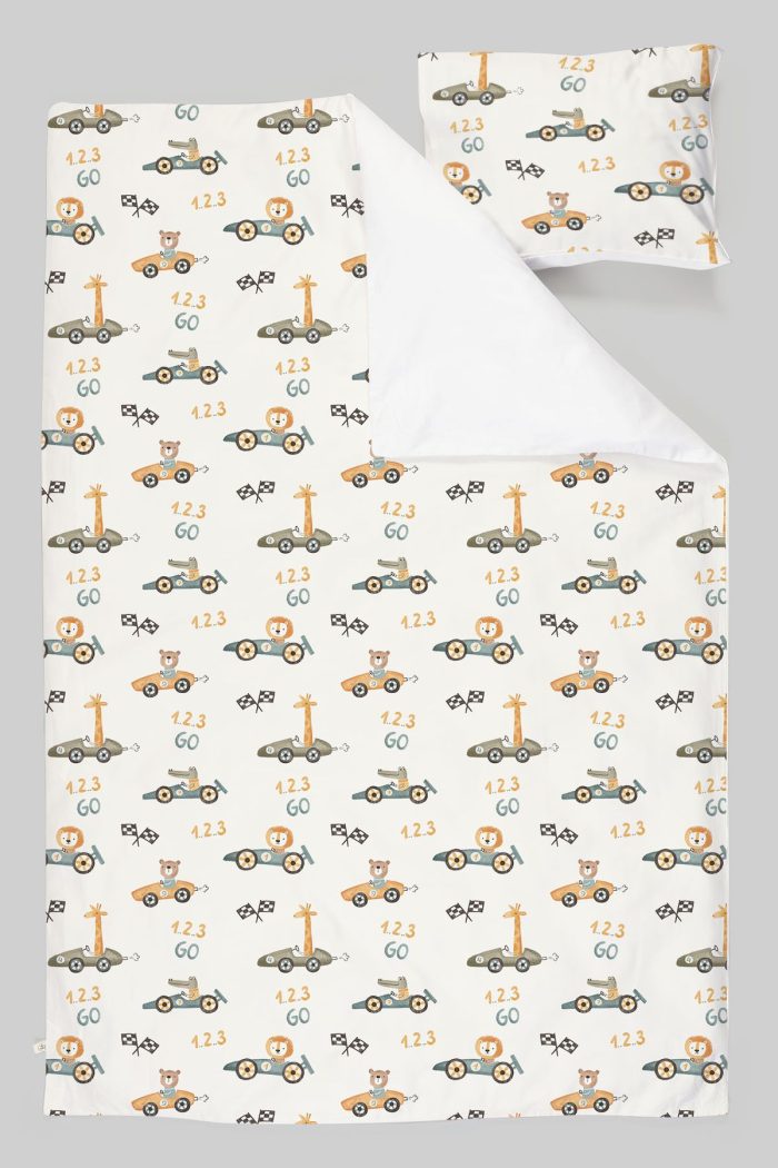 Organik Tek Kişilik Nevresim Takımı (160x220) - Minik Yarışçılar - Görsel 3