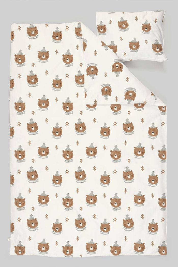 Organik Çarşaflı Bebek Nevresim Takımı (100x150) - Sevimli Kış Ayısı - Görsel 3