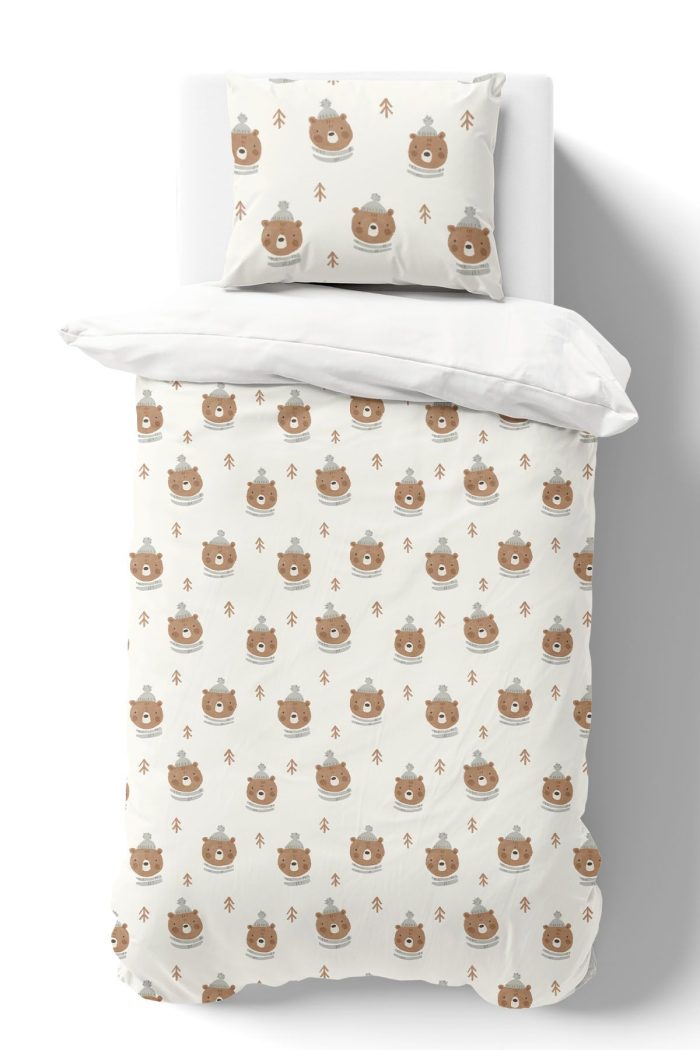 Organik Tek Kişilik Nevresim Takımı (160x220) - Sevimli Kış Ayısı - Görsel 2