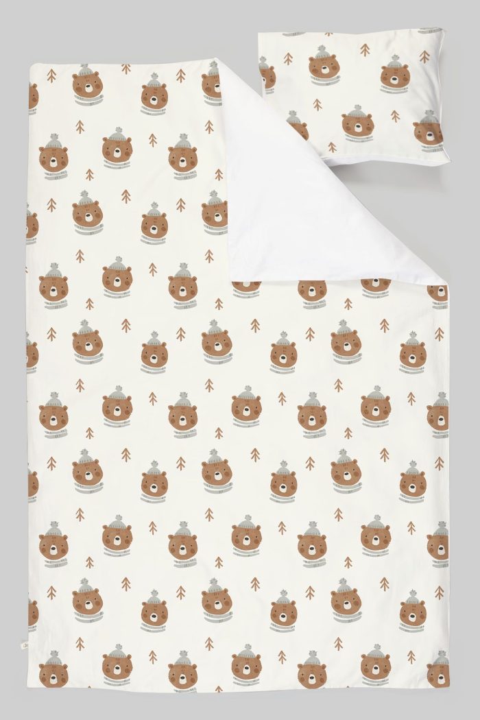 Organik Tek Kişilik Nevresim Takımı (160x220) - Sevimli Kış Ayısı - Görsel 3