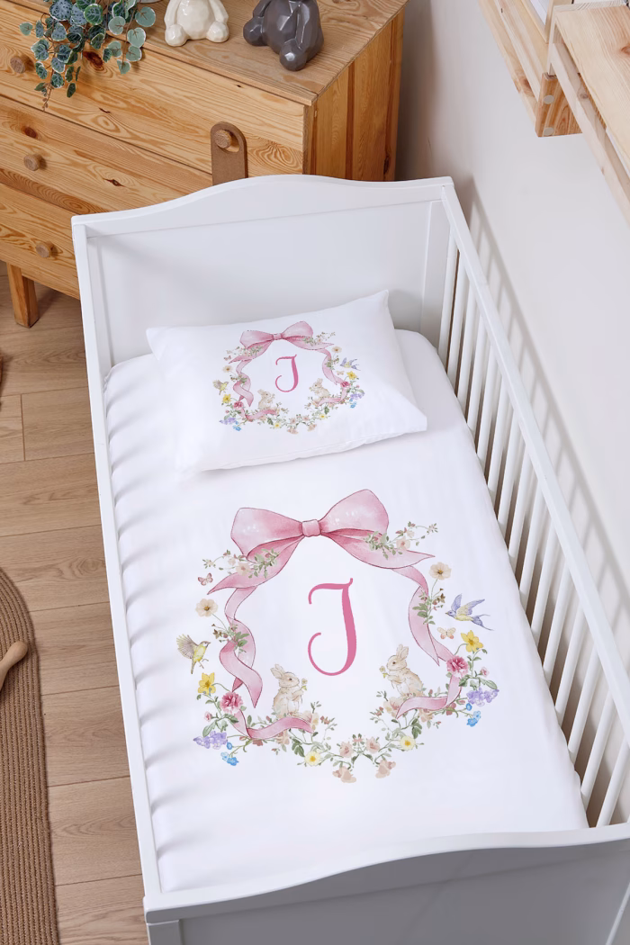 1_org_zoom-710.jpg Organik Bebek Boy Lastikli Çarşaf Seti - Floral Serisi - J Harfi - Markkombin