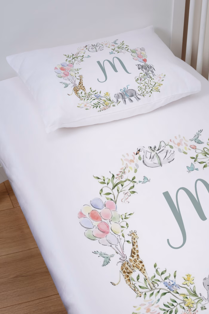 1_org_zoom-719.jpg Organik Bebek Boy Lastikli Çarşaf Seti - Safari Serisi - M Harfi - Markkombin